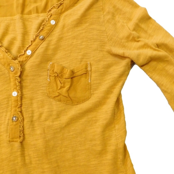 ANTHROPOLOGIE SZ XS MUSTARD LACE TRIM HENLEY SHIRT - Picture 5 of 7